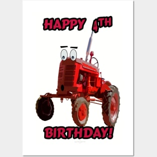 Happy 4th birthday tractor design Posters and Art